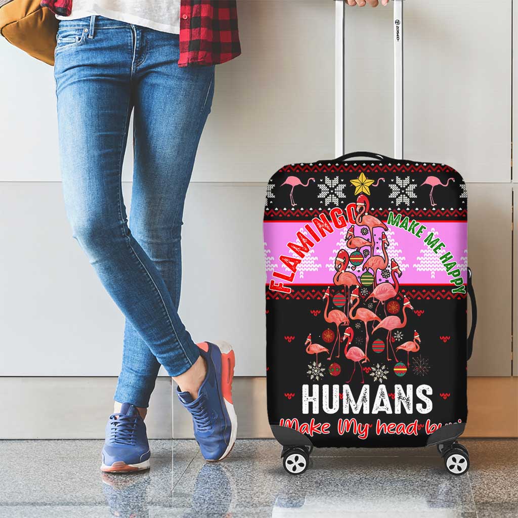 Flamingo Make Me Happy Christmas Luggage Cover Funny Xmas Holiday Patterns - Wonder Print Shop