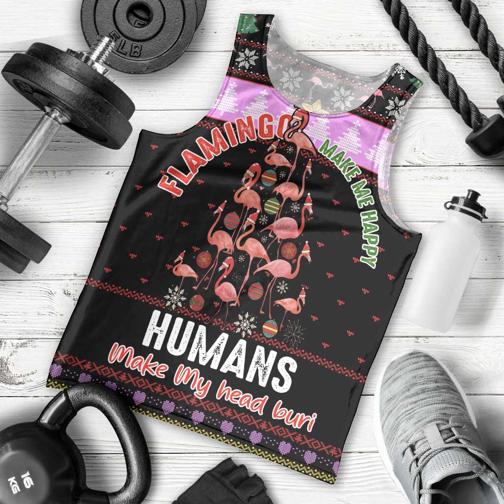 Flamingo Make Me Happy Christmas Men Tank Top Funny Xmas Holiday Patterns - Wonder Print Shop