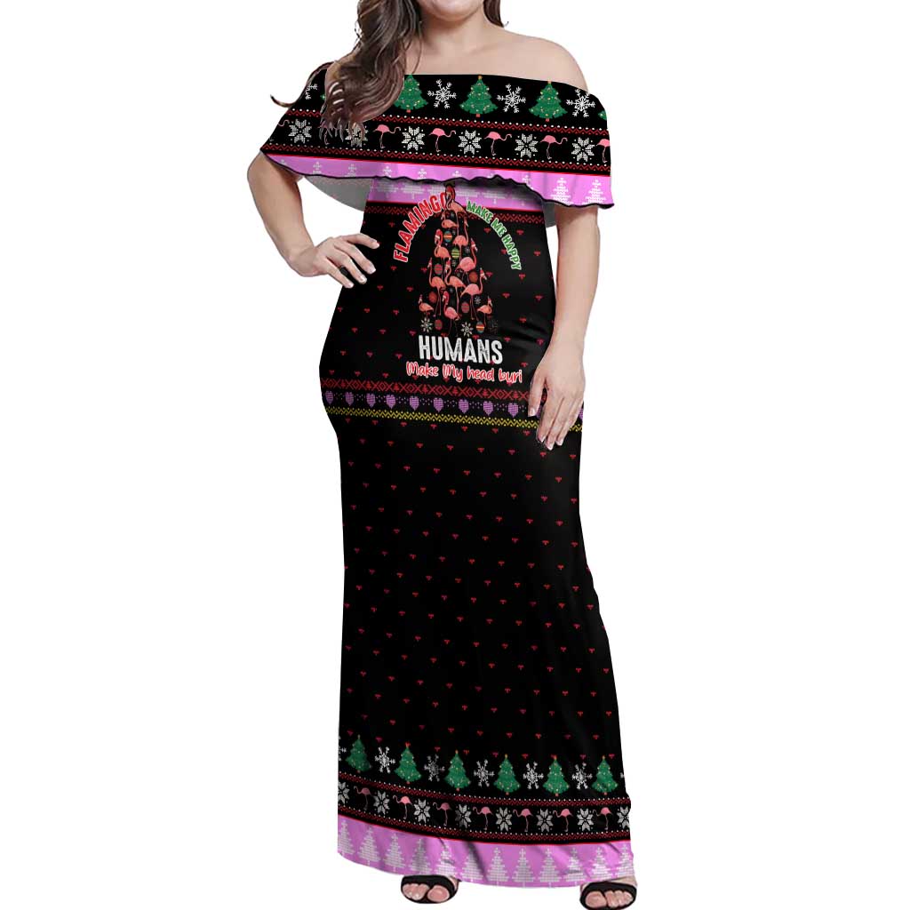 Flamingo Make Me Happy Christmas Off Shoulder Maxi Dress Funny Xmas Holiday Patterns - Wonder Print Shop