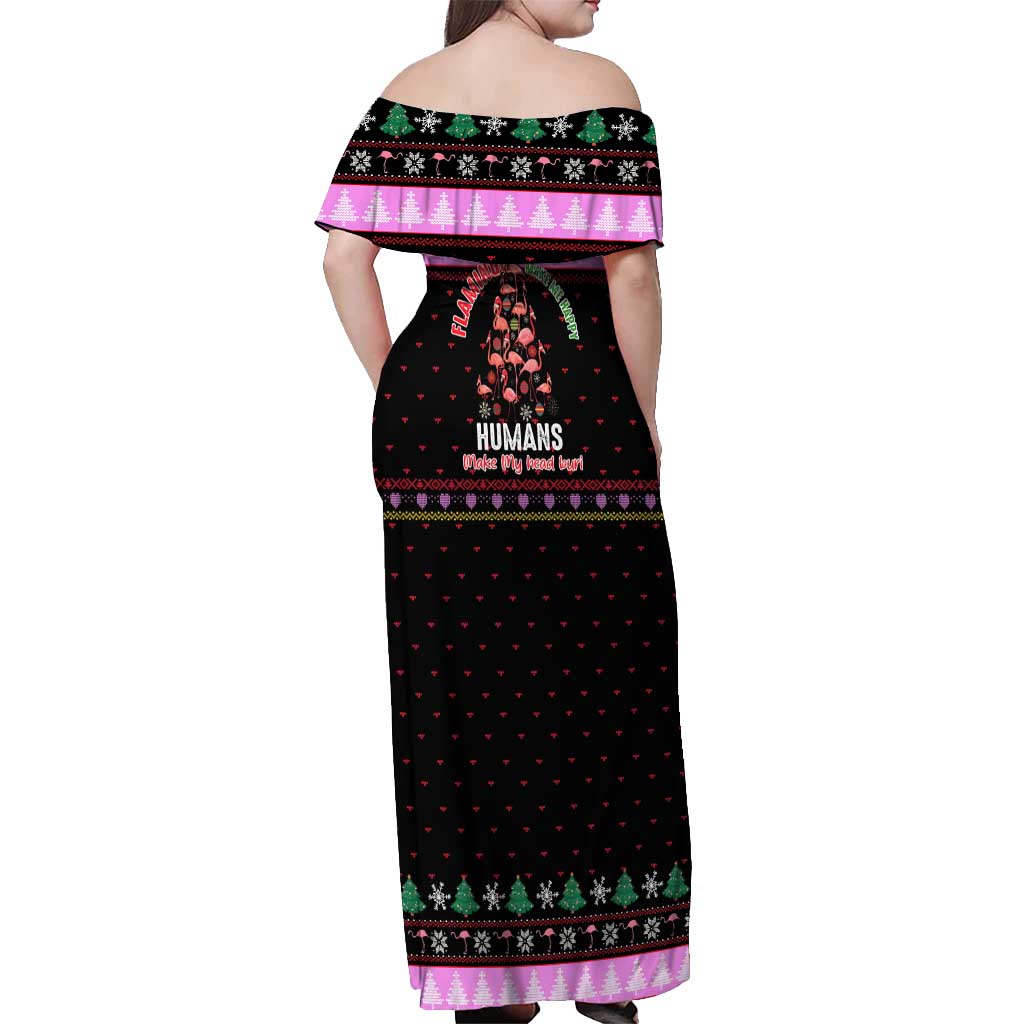 Flamingo Make Me Happy Christmas Off Shoulder Maxi Dress Funny Xmas Holiday Patterns - Wonder Print Shop