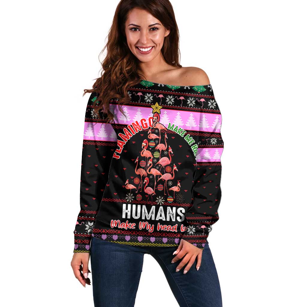 Flamingo Make Me Happy Christmas Off Shoulder Sweater Funny Xmas Holiday Patterns - Wonder Print Shop