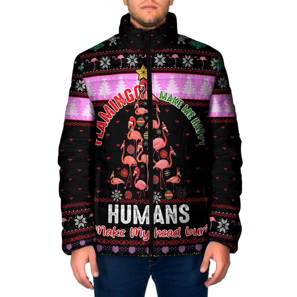 Flamingo Make Me Happy Christmas Padded Jacket Funny Xmas Holiday Patterns - Wonder Print Shop