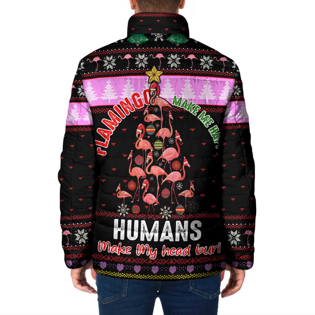Flamingo Make Me Happy Christmas Padded Jacket Funny Xmas Holiday Patterns - Wonder Print Shop