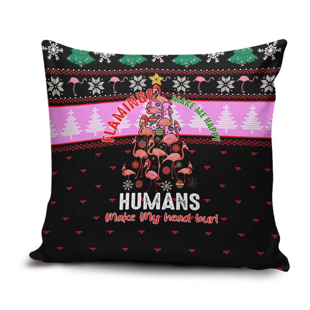 Flamingo Make Me Happy Christmas Pillow Cover Funny Xmas Holiday Patterns - Wonder Print Shop