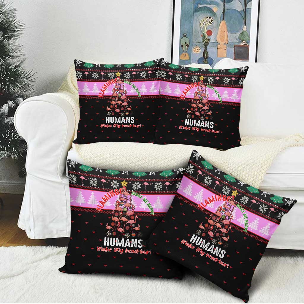 Flamingo Make Me Happy Christmas Pillow Cover Funny Xmas Holiday Patterns - Wonder Print Shop