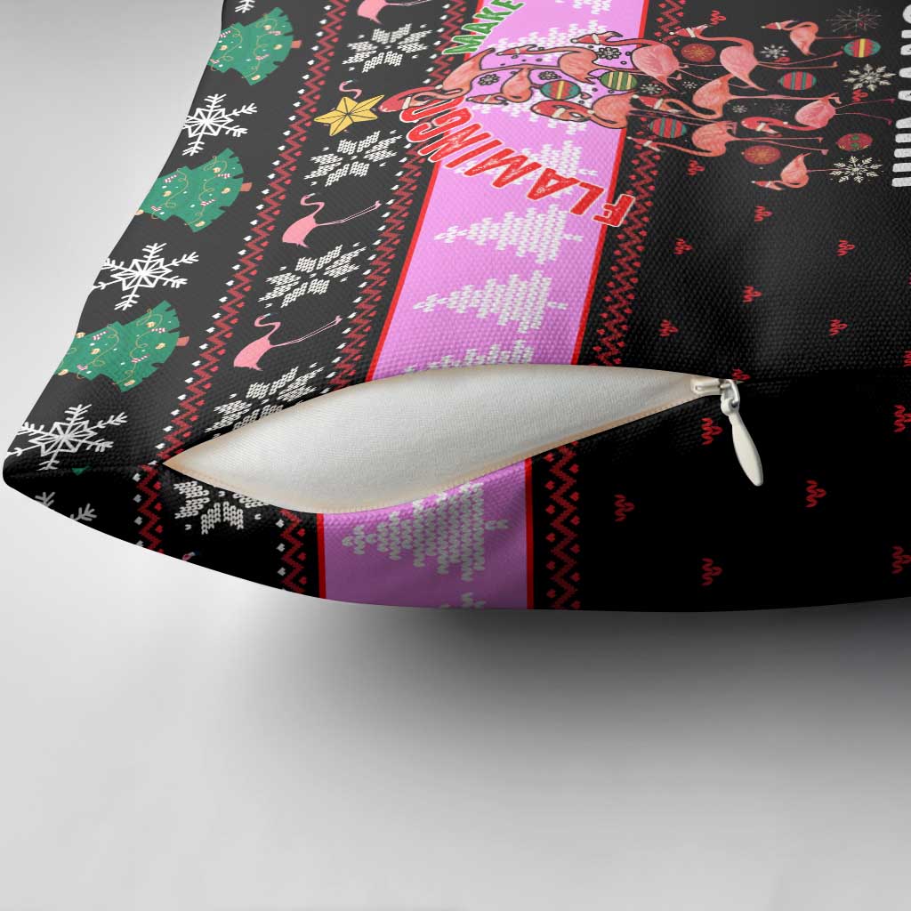 Flamingo Make Me Happy Christmas Pillow Cover Funny Xmas Holiday Patterns - Wonder Print Shop