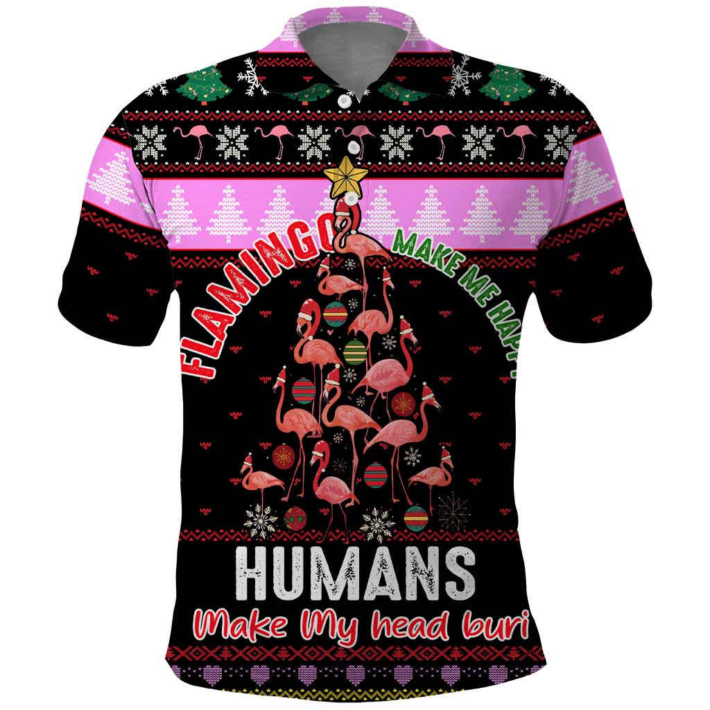 Flamingo Make Me Happy Christmas Polo Shirt Funny Xmas Holiday Patterns - Wonder Print Shop
