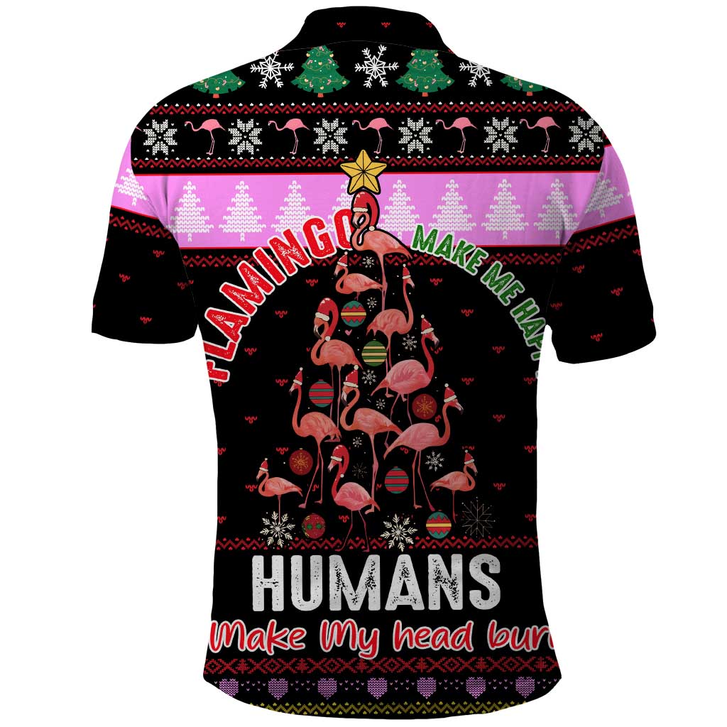 Flamingo Make Me Happy Christmas Polo Shirt Funny Xmas Holiday Patterns - Wonder Print Shop
