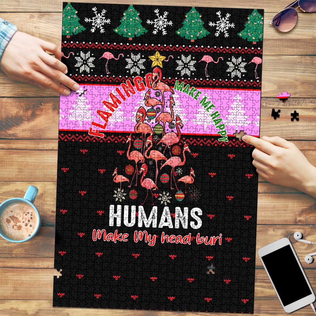 Flamingo Make Me Happy Christmas Puzzle Funny Xmas Holiday Patterns - Wonder Print Shop
