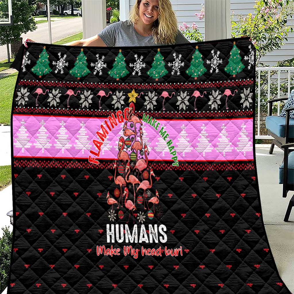 Flamingo Make Me Happy Christmas Quilt Funny Xmas Holiday Patterns - Wonder Print Shop