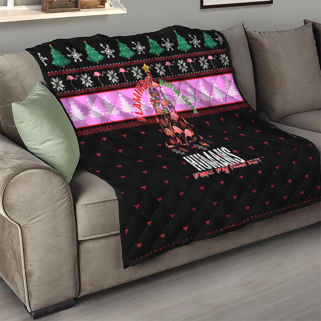Flamingo Make Me Happy Christmas Quilt Funny Xmas Holiday Patterns - Wonder Print Shop