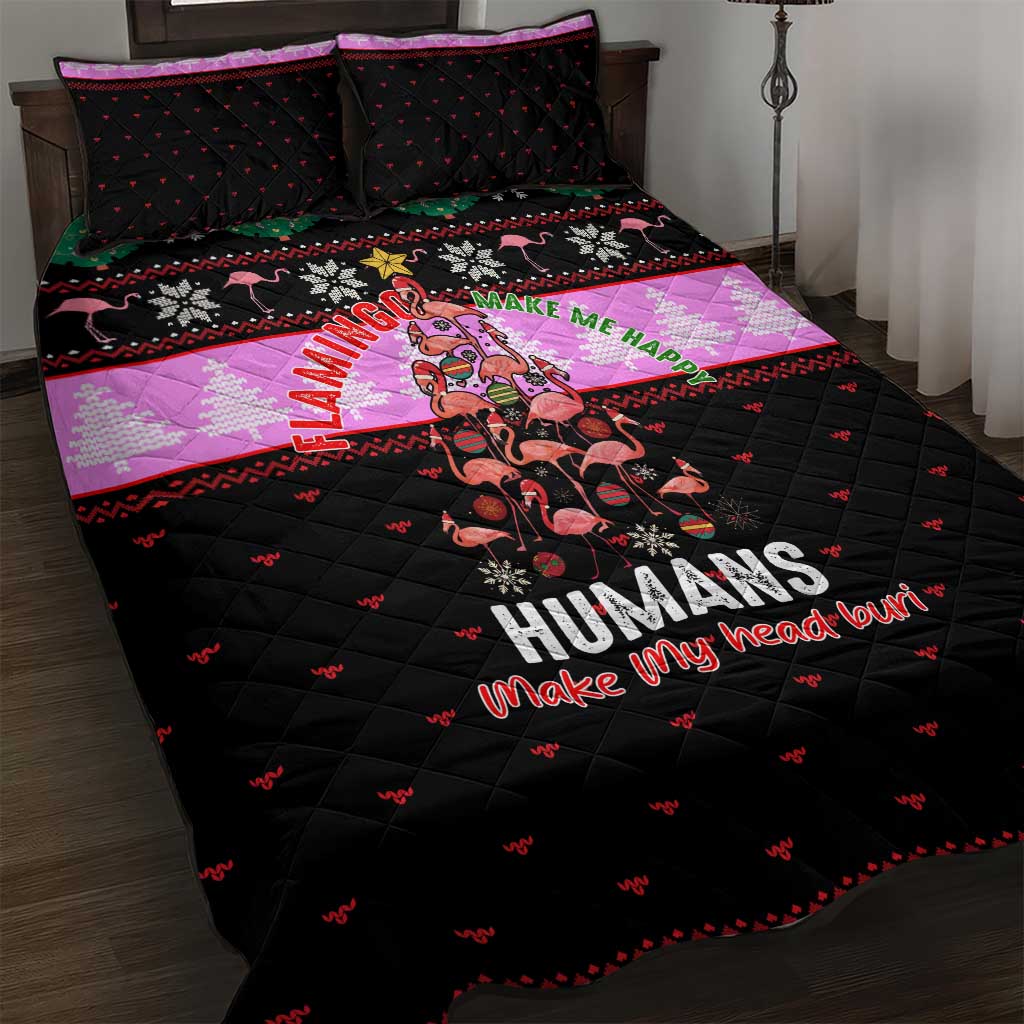 Flamingo Make Me Happy Christmas Quilt Bed Set Funny Xmas Holiday Patterns - Wonder Print Shop
