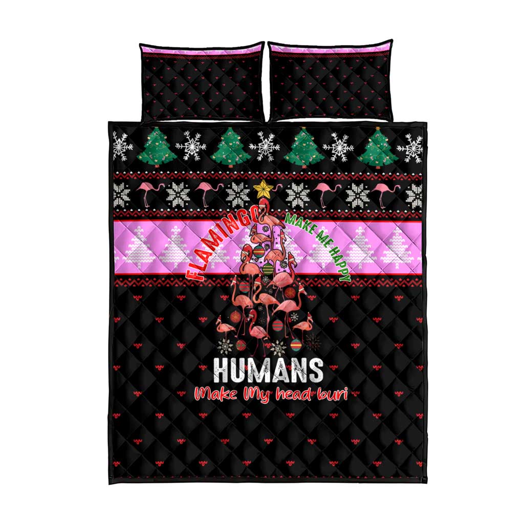 Flamingo Make Me Happy Christmas Quilt Bed Set Funny Xmas Holiday Patterns - Wonder Print Shop