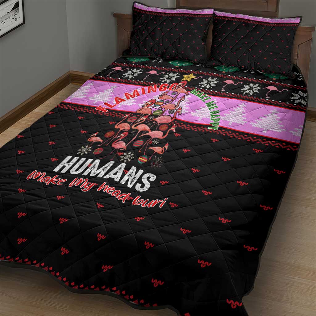 Flamingo Make Me Happy Christmas Quilt Bed Set Funny Xmas Holiday Patterns - Wonder Print Shop