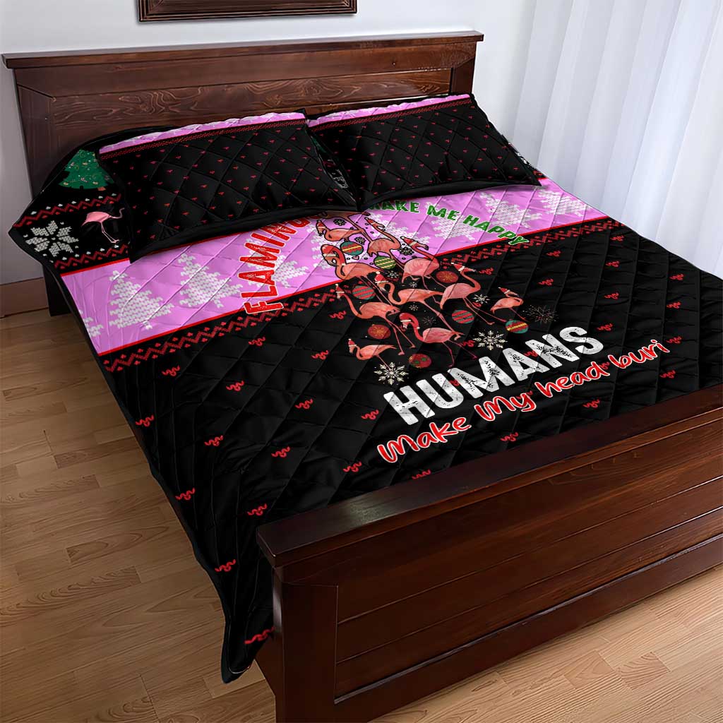 Flamingo Make Me Happy Christmas Quilt Bed Set Funny Xmas Holiday Patterns - Wonder Print Shop
