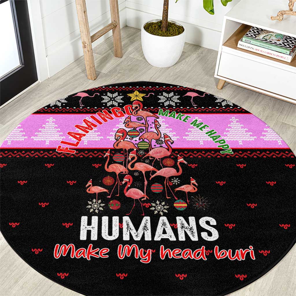 Flamingo Make Me Happy Christmas Round Carpet Funny Xmas Holiday Patterns - Wonder Print Shop