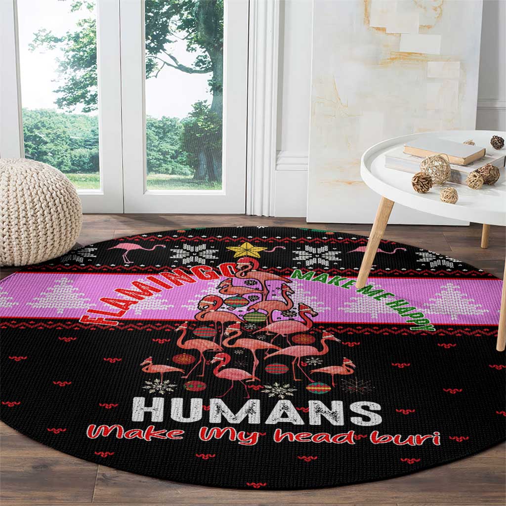 Flamingo Make Me Happy Christmas Round Carpet Funny Xmas Holiday Patterns - Wonder Print Shop