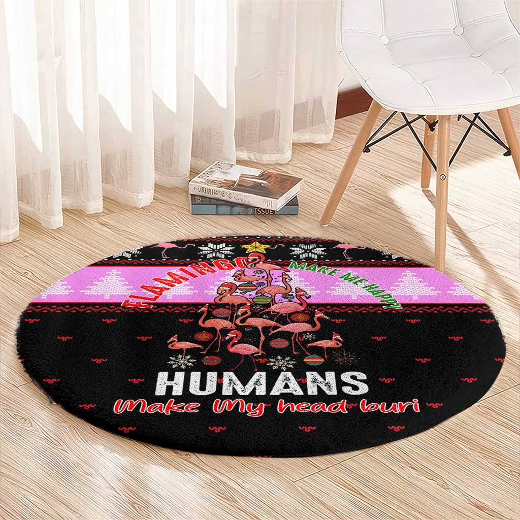 Flamingo Make Me Happy Christmas Round Carpet Funny Xmas Holiday Patterns - Wonder Print Shop