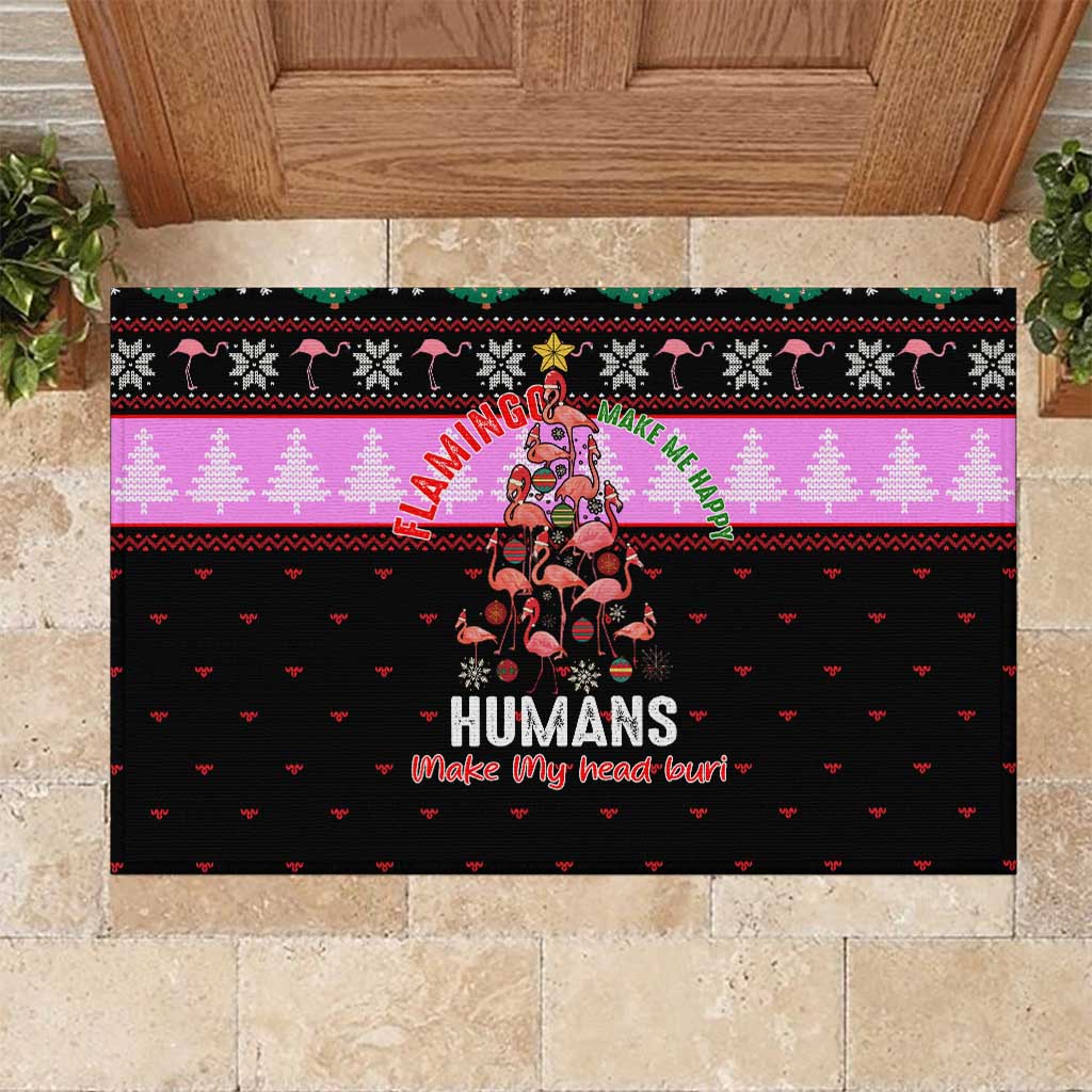 Flamingo Make Me Happy Christmas Rubber Doormat Funny Xmas Holiday Patterns - Wonder Print Shop