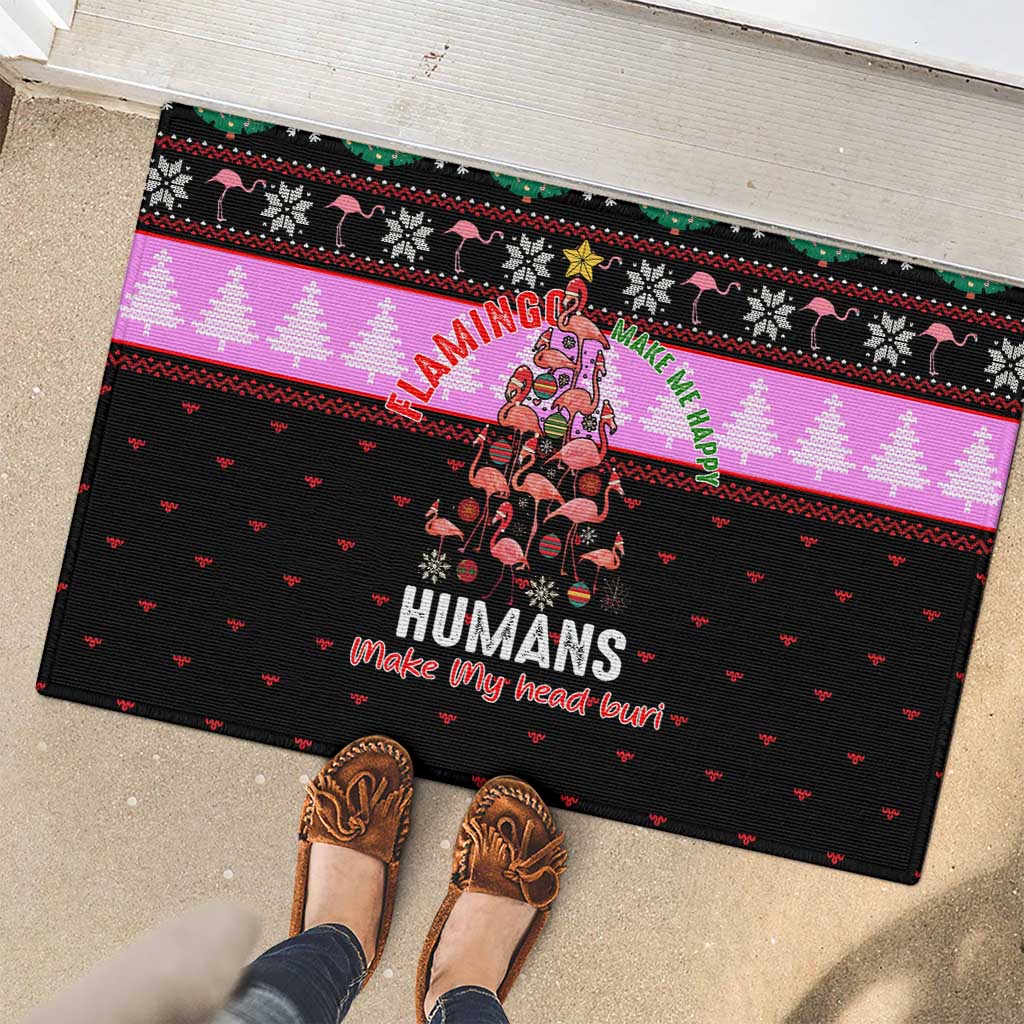 Flamingo Make Me Happy Christmas Rubber Doormat Funny Xmas Holiday Patterns - Wonder Print Shop