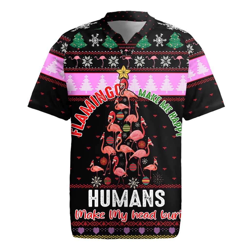 Flamingo Make Me Happy Christmas Rugby Jersey Funny Xmas Holiday Patterns - Wonder Print Shop