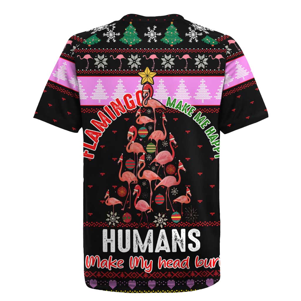 Flamingo Make Me Happy Christmas Rugby Jersey Funny Xmas Holiday Patterns - Wonder Print Shop