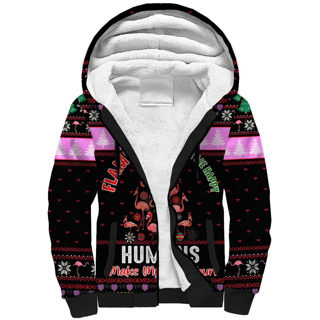 Flamingo Make Me Happy Christmas Sherpa Hoodie Funny Xmas Holiday Patterns - Wonder Print Shop