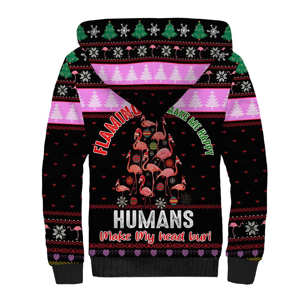 Flamingo Make Me Happy Christmas Sherpa Hoodie Funny Xmas Holiday Patterns - Wonder Print Shop