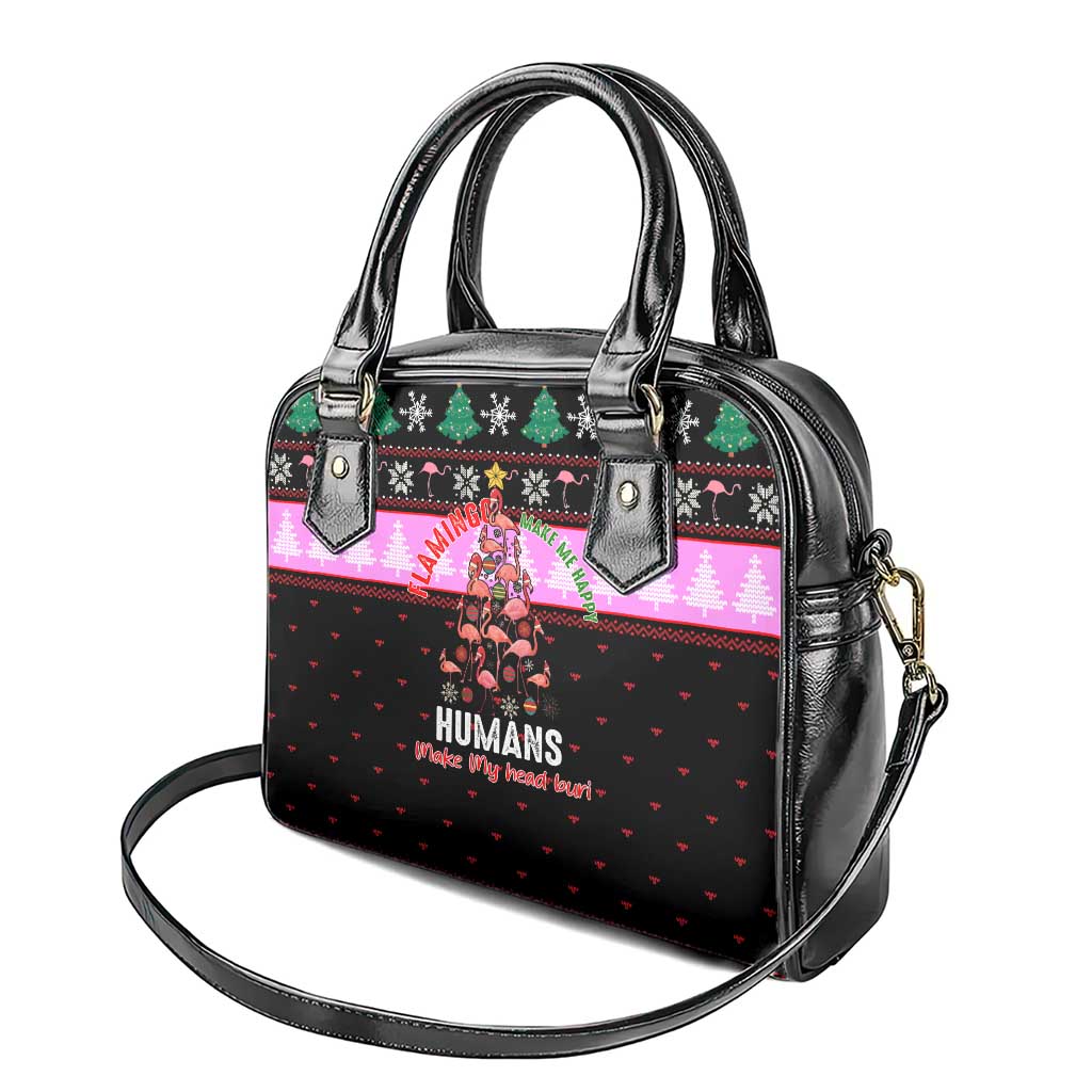 Flamingo Make Me Happy Christmas Shoulder Handbag Funny Xmas Holiday Patterns - Wonder Print Shop