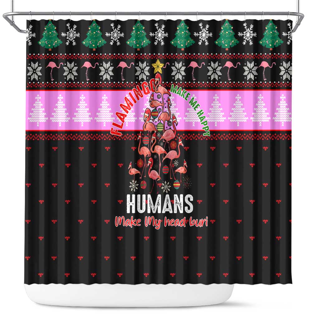 Flamingo Make Me Happy Christmas Shower Curtain Funny Xmas Holiday Patterns - Wonder Print Shop