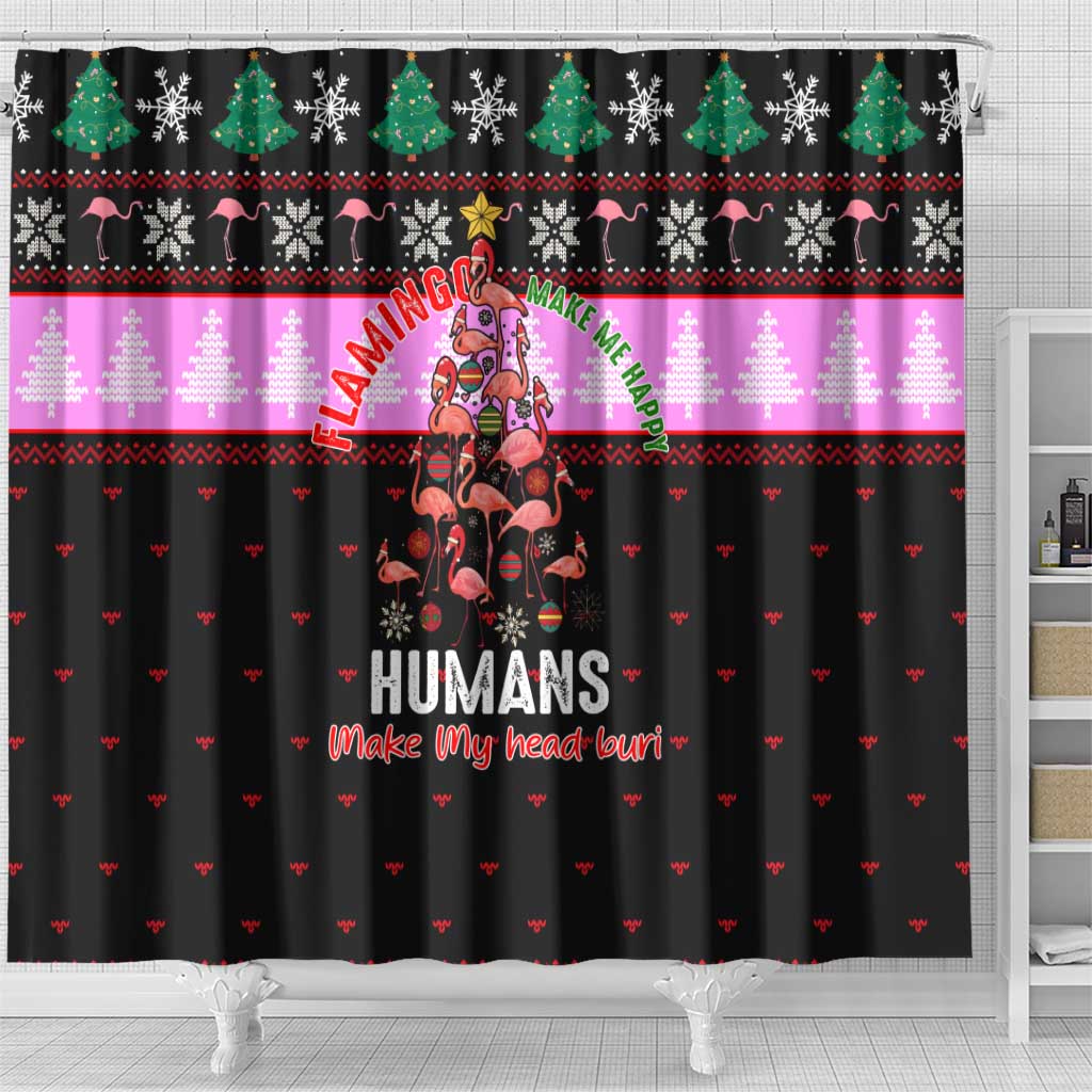 Flamingo Make Me Happy Christmas Shower Curtain Funny Xmas Holiday Patterns - Wonder Print Shop