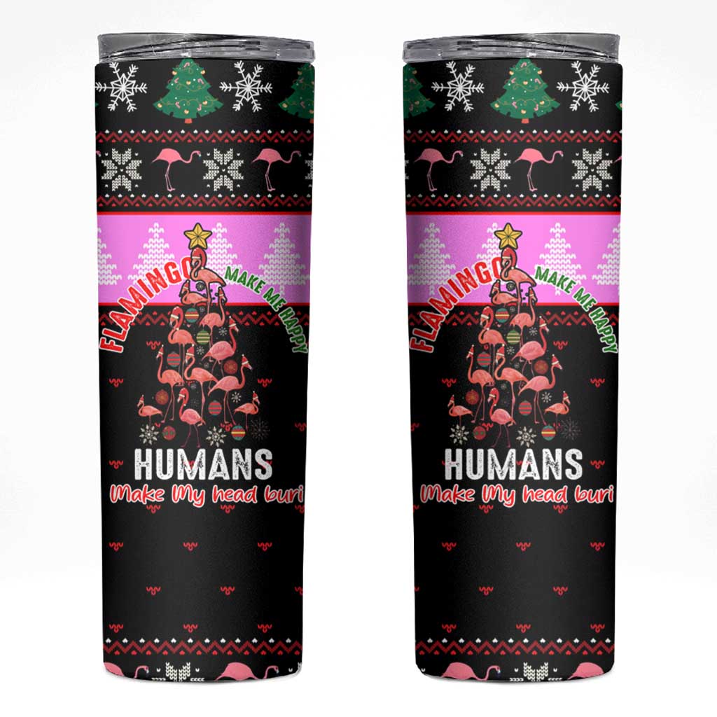 Flamingo Make Me Happy Christmas Skinny Tumbler Funny Xmas Holiday Patterns - Wonder Print Shop