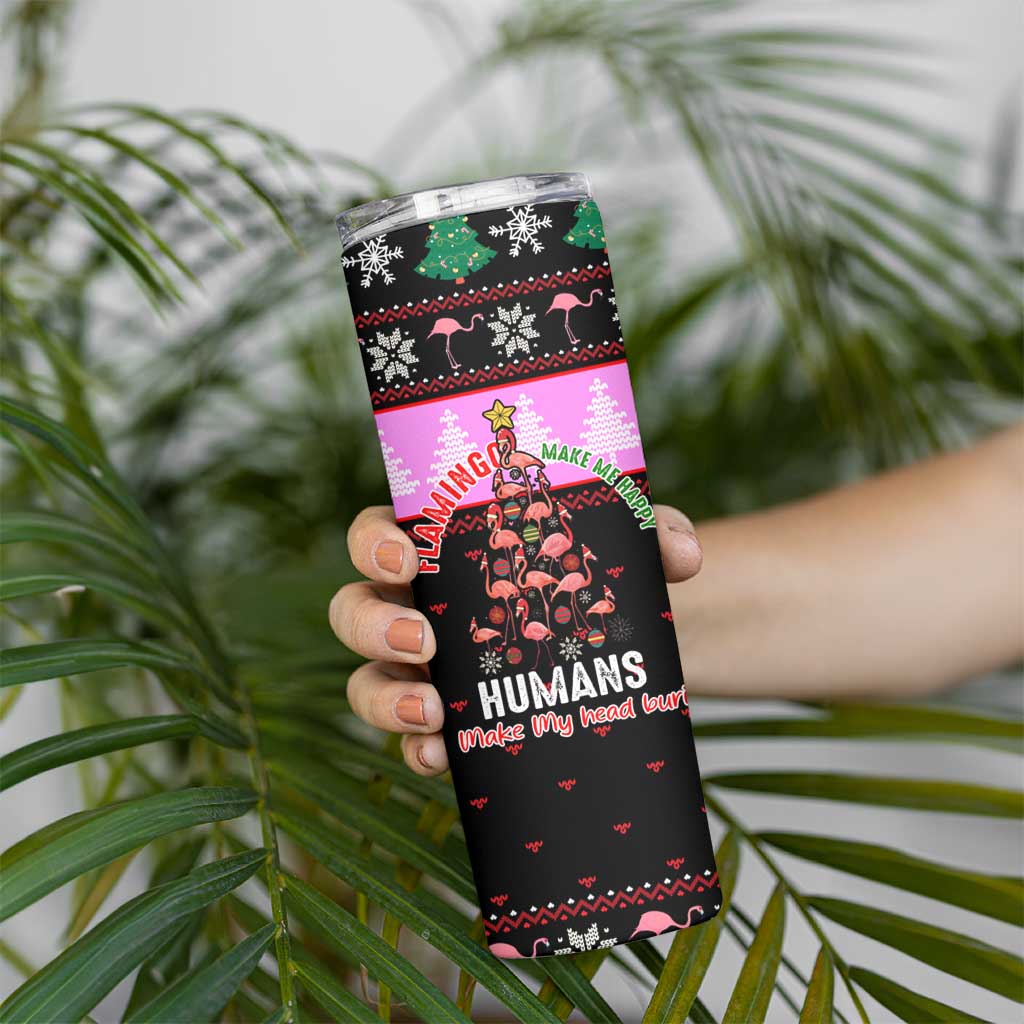 Flamingo Make Me Happy Christmas Skinny Tumbler Funny Xmas Holiday Patterns - Wonder Print Shop
