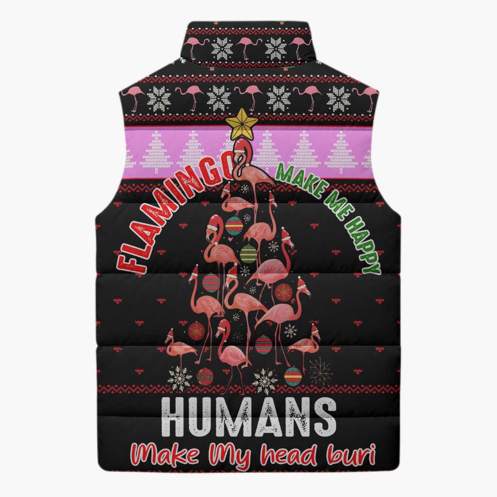 Flamingo Make Me Happy Christmas Sleeveless Puffer Jacket Funny Xmas Holiday Patterns - Wonder Print Shop