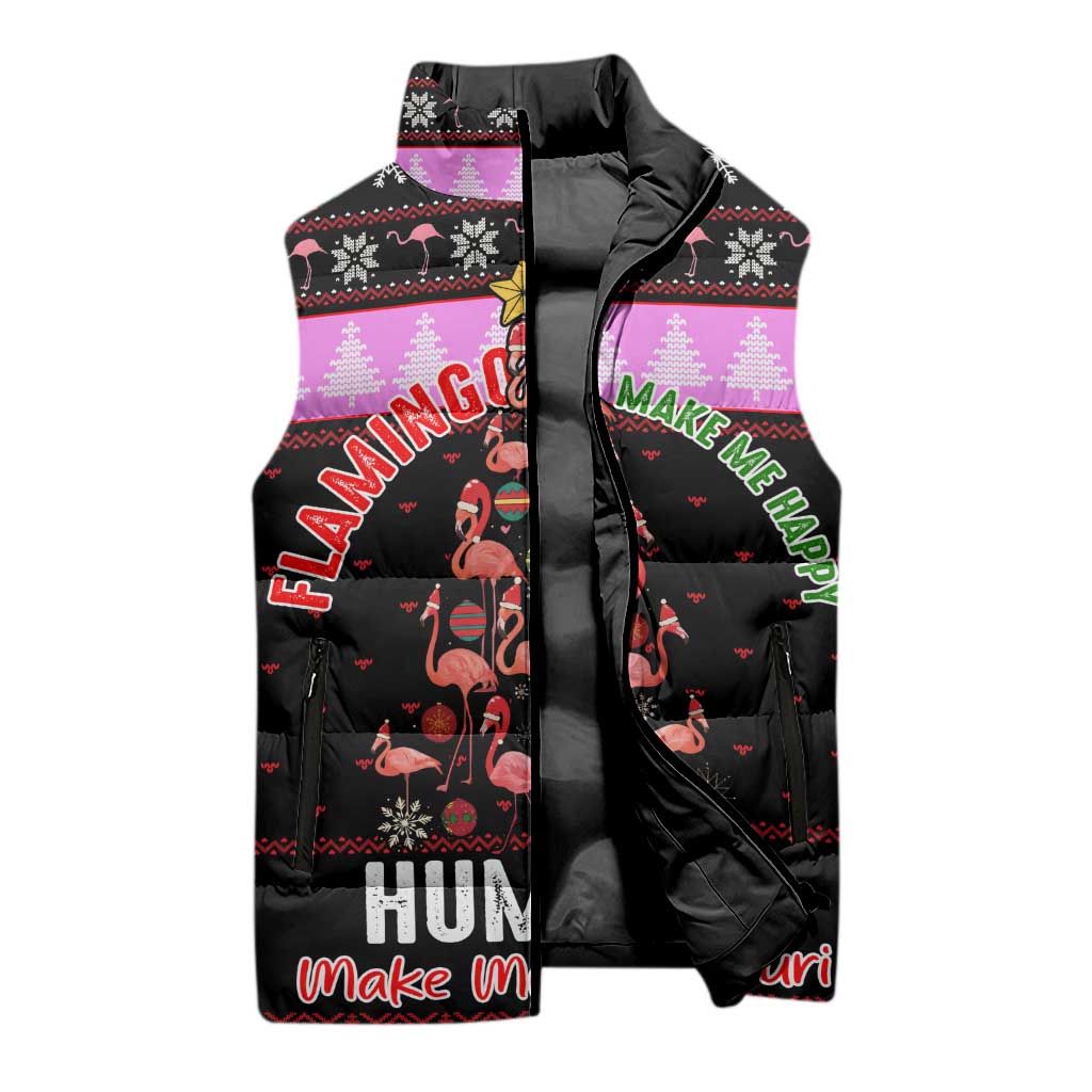 Flamingo Make Me Happy Christmas Sleeveless Puffer Jacket Funny Xmas Holiday Patterns - Wonder Print Shop