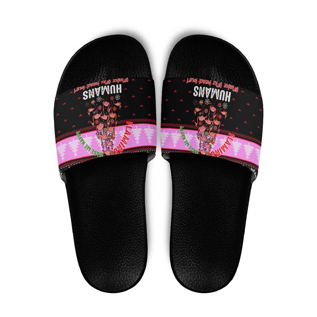 Flamingo Make Me Happy Christmas Slide Sandals Funny Xmas Holiday Patterns - Wonder Print Shop