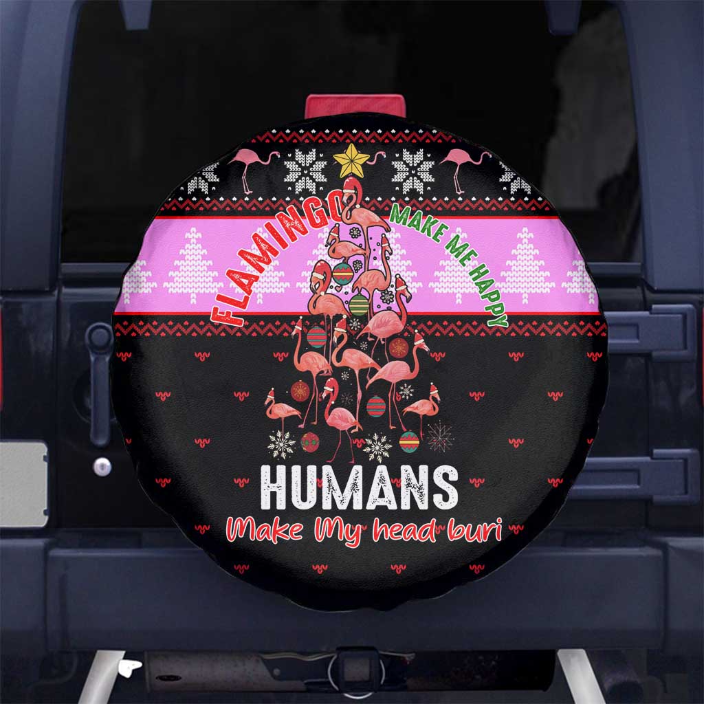 Flamingo Make Me Happy Christmas Spare Tire Cover Funny Xmas Holiday Patterns - Wonder Print Shop