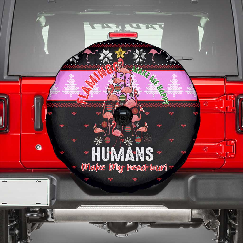 Flamingo Make Me Happy Christmas Spare Tire Cover Funny Xmas Holiday Patterns - Wonder Print Shop