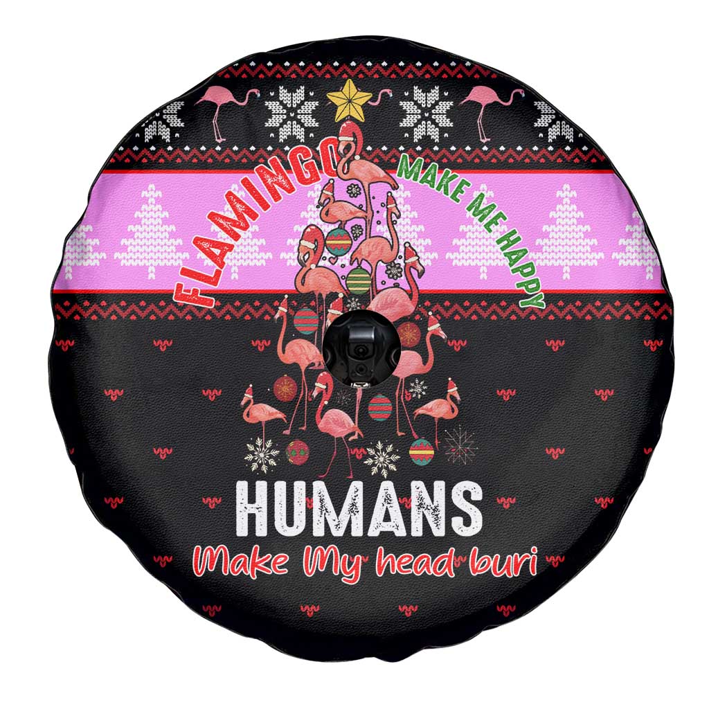 Flamingo Make Me Happy Christmas Spare Tire Cover Funny Xmas Holiday Patterns - Wonder Print Shop