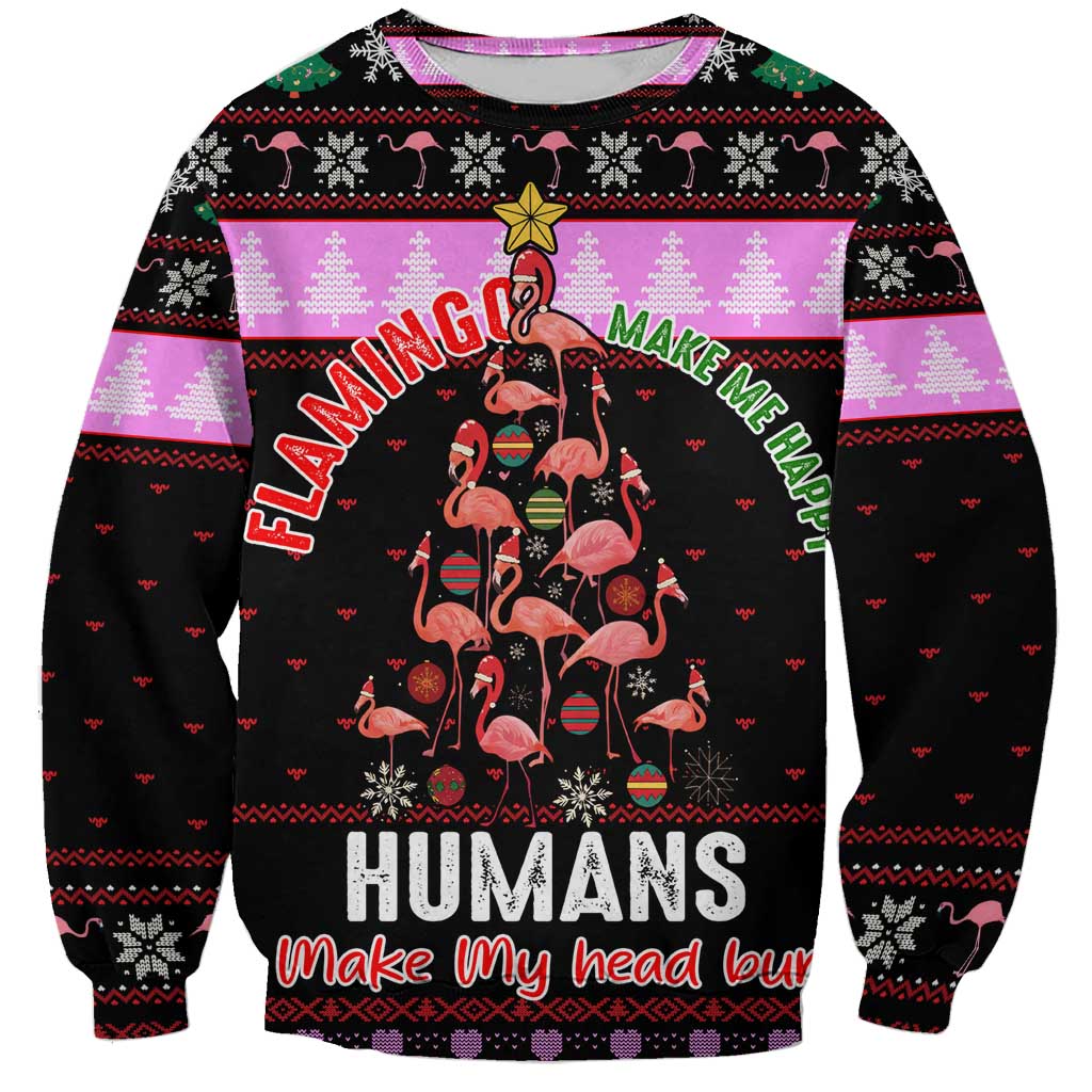 Flamingo Make Me Happy Christmas Sweatshirt Funny Xmas Holiday Patterns - Wonder Print Shop