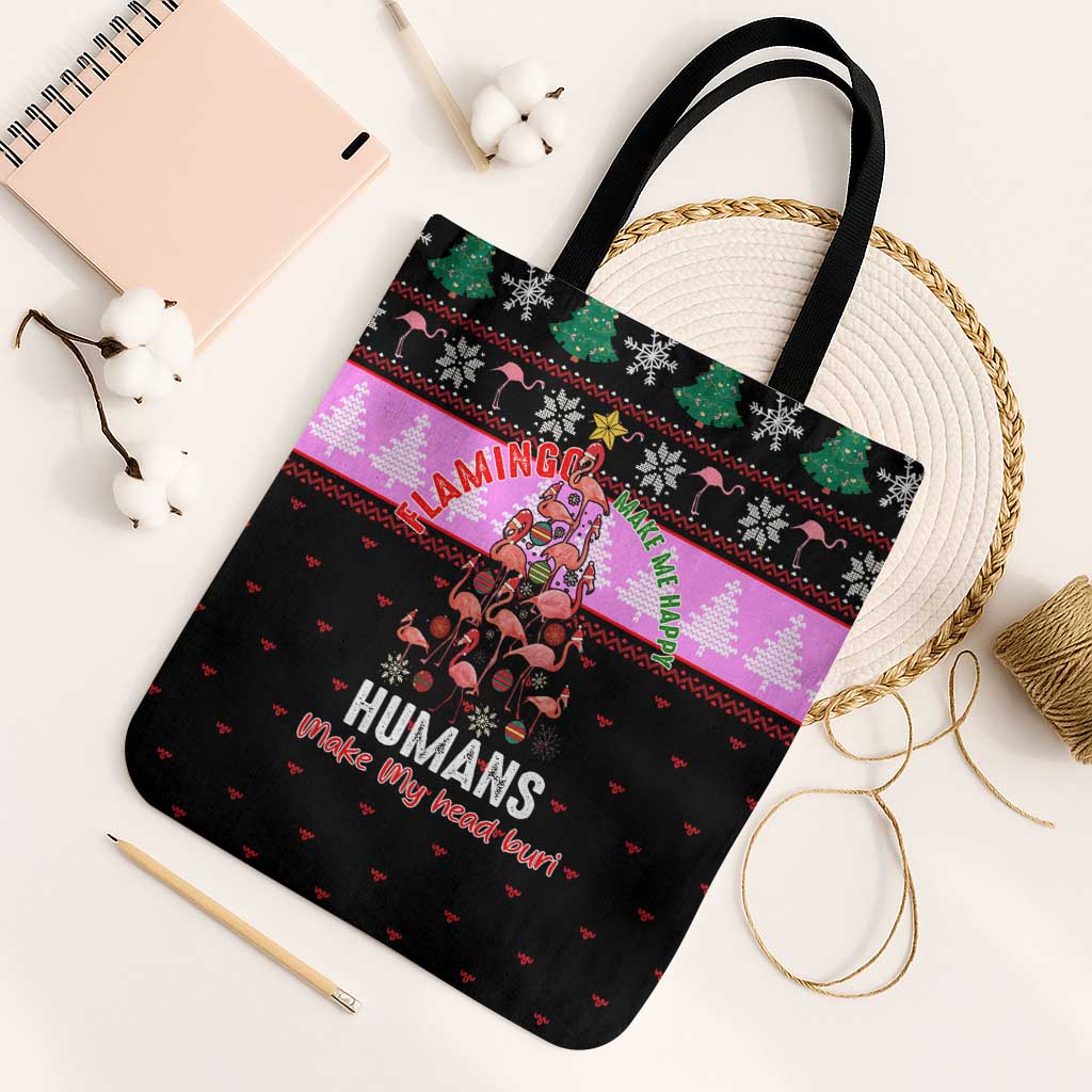 Flamingo Make Me Happy Christmas Tote Bag Funny Xmas Holiday Patterns - Wonder Print Shop