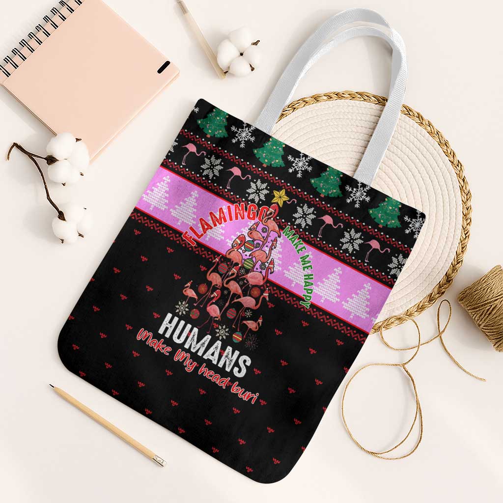 Flamingo Make Me Happy Christmas Tote Bag Funny Xmas Holiday Patterns - Wonder Print Shop