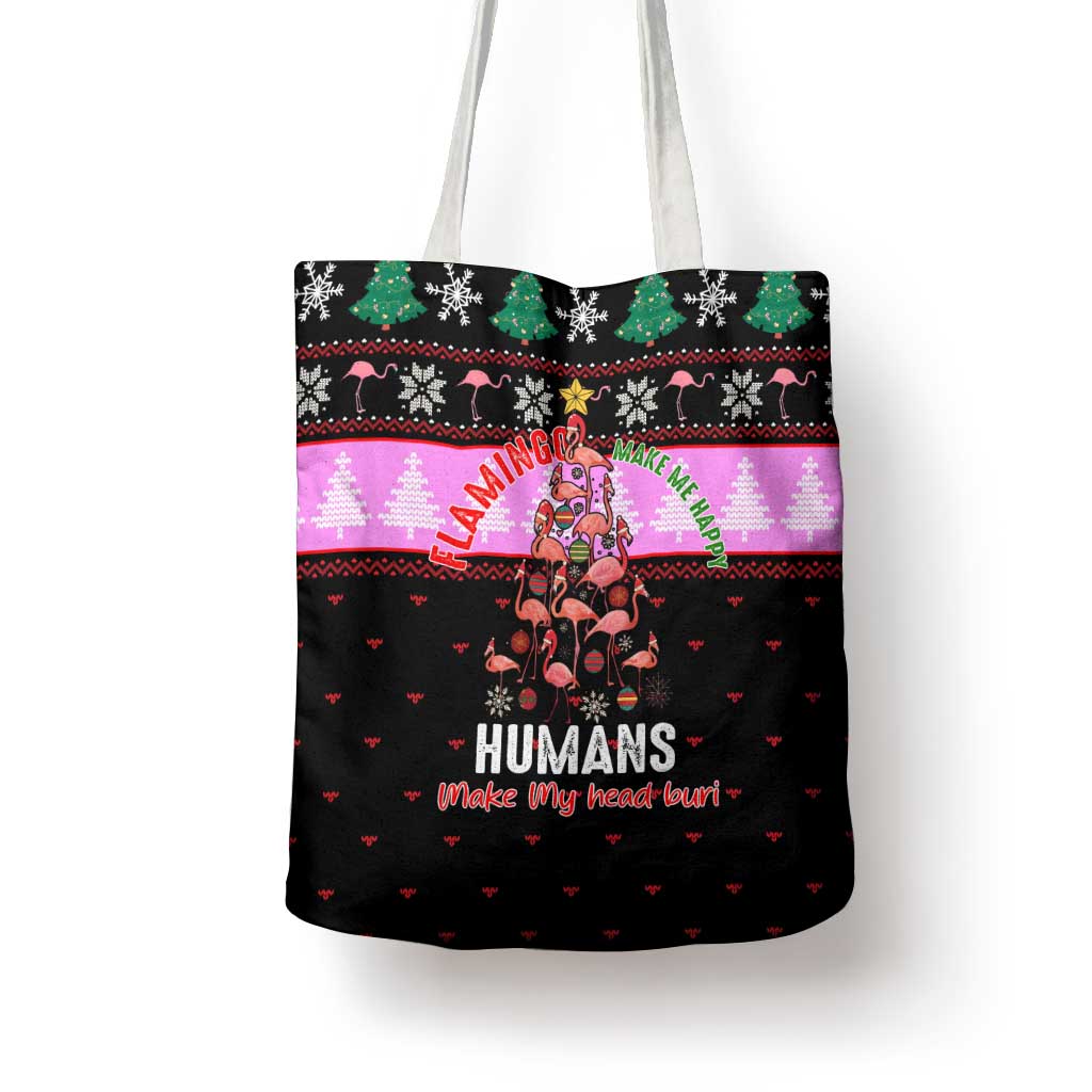 Flamingo Make Me Happy Christmas Tote Bag Funny Xmas Holiday Patterns - Wonder Print Shop