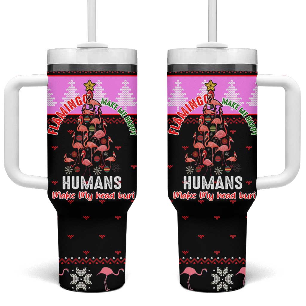 Flamingo Make Me Happy Christmas Tumbler With Handle Funny Xmas Holiday Patterns - Wonder Print Shop