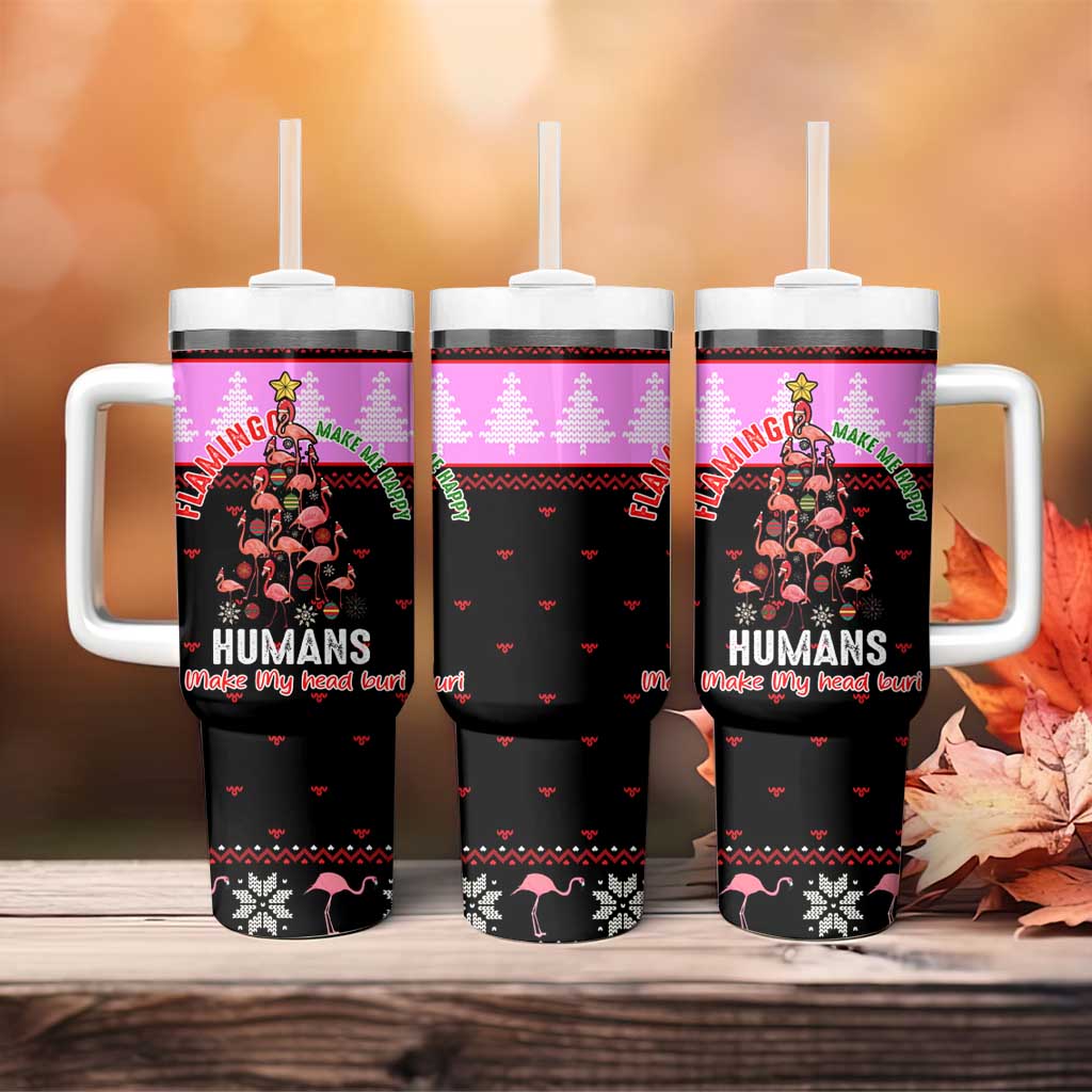 Flamingo Make Me Happy Christmas Tumbler With Handle Funny Xmas Holiday Patterns - Wonder Print Shop