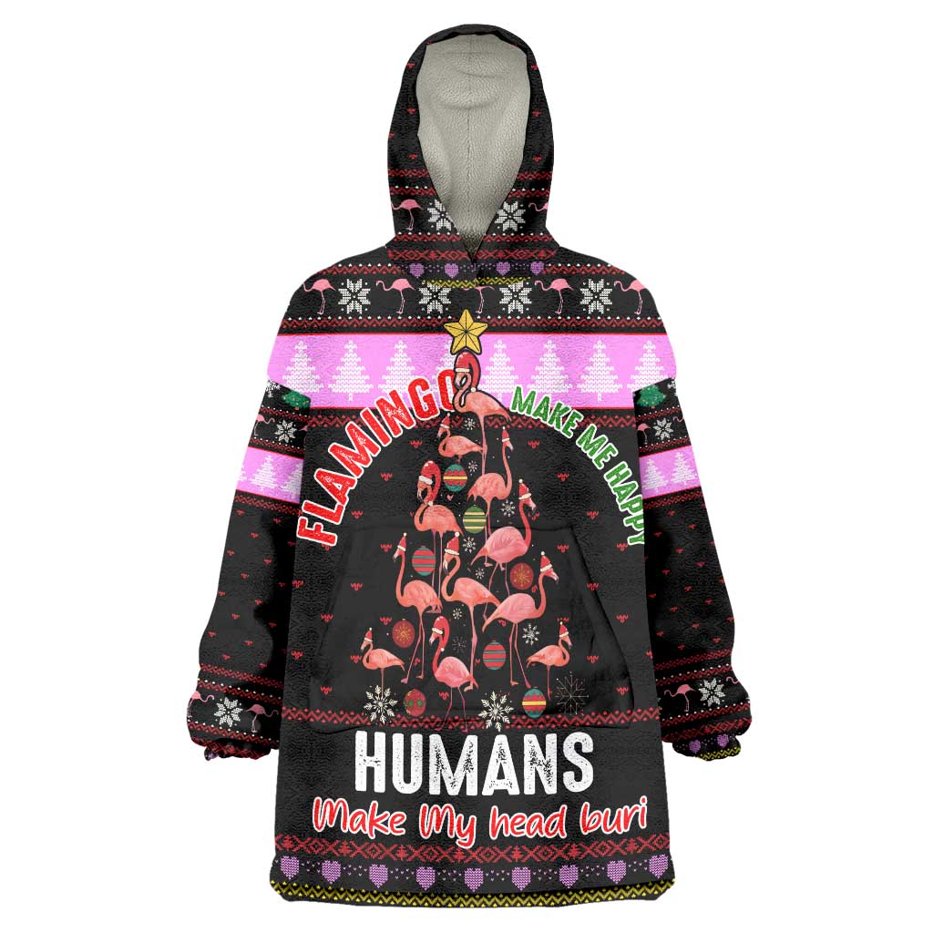 Flamingo Make Me Happy Christmas Wearable Blanket Hoodie Funny Xmas Holiday Patterns - Wonder Print Shop