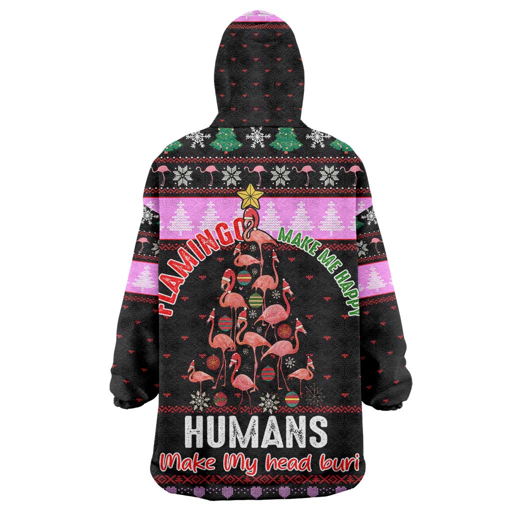 Flamingo Make Me Happy Christmas Wearable Blanket Hoodie Funny Xmas Holiday Patterns - Wonder Print Shop