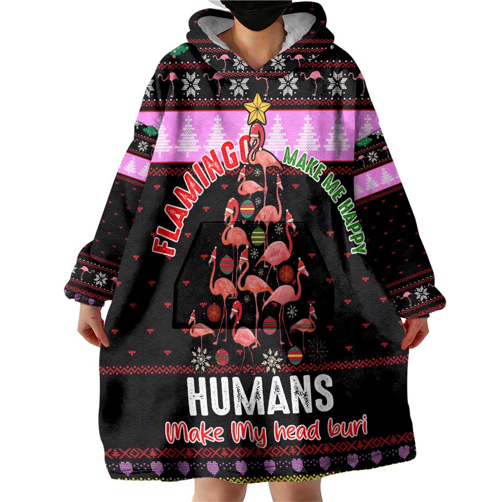 Flamingo Make Me Happy Christmas Wearable Blanket Hoodie Funny Xmas Holiday Patterns - Wonder Print Shop
