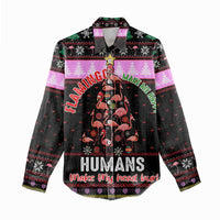 Flamingo Make Me Happy Christmas Women Casual Shirt Funny Xmas Holiday Patterns - Wonder Print Shop