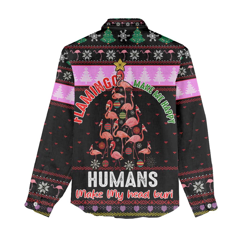 Flamingo Make Me Happy Christmas Women Casual Shirt Funny Xmas Holiday Patterns - Wonder Print Shop